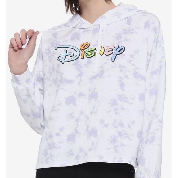Disney Pastel Logo Tie-Dye Woman’s Crop Hoodie XL Junior NWT - Picture 2 of 11